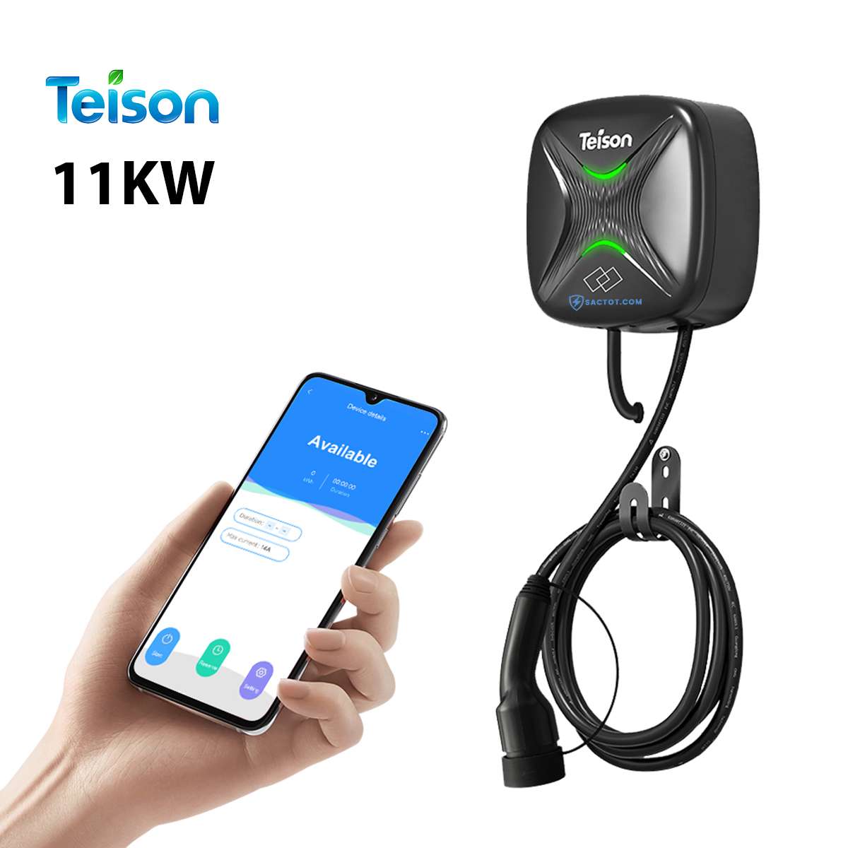 Sạc ô tô điện cố định 11kW Teison Smart mini EV Wallbox TS-EVC11-003 (AC, 16A, 3 pha, cổng Type 2)