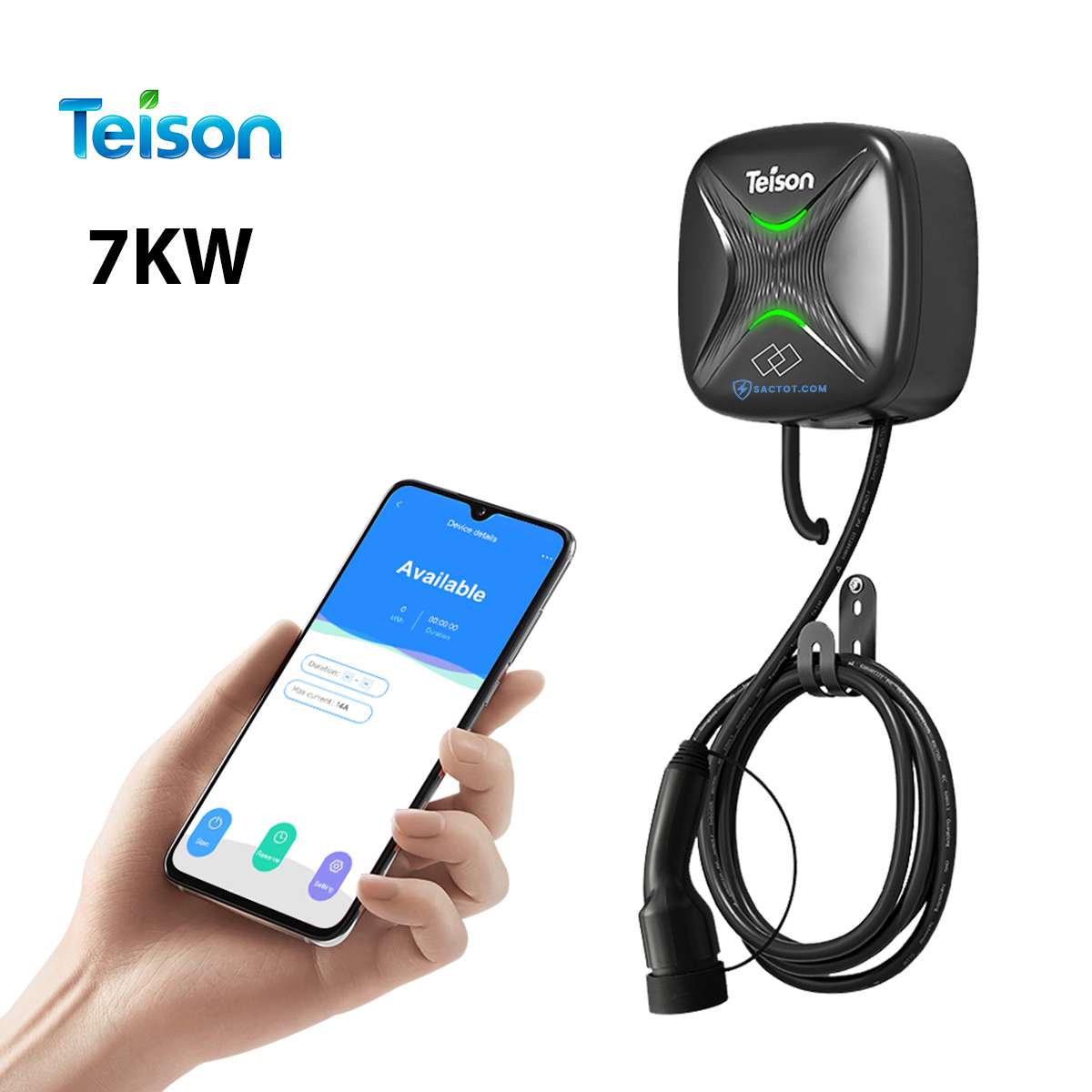 Sạc ô tô điện cố định 7kW Teison Smart mini EV Wallbox TS-EVC07-003 (AC, 32A, 1 pha, cổng Type 2)